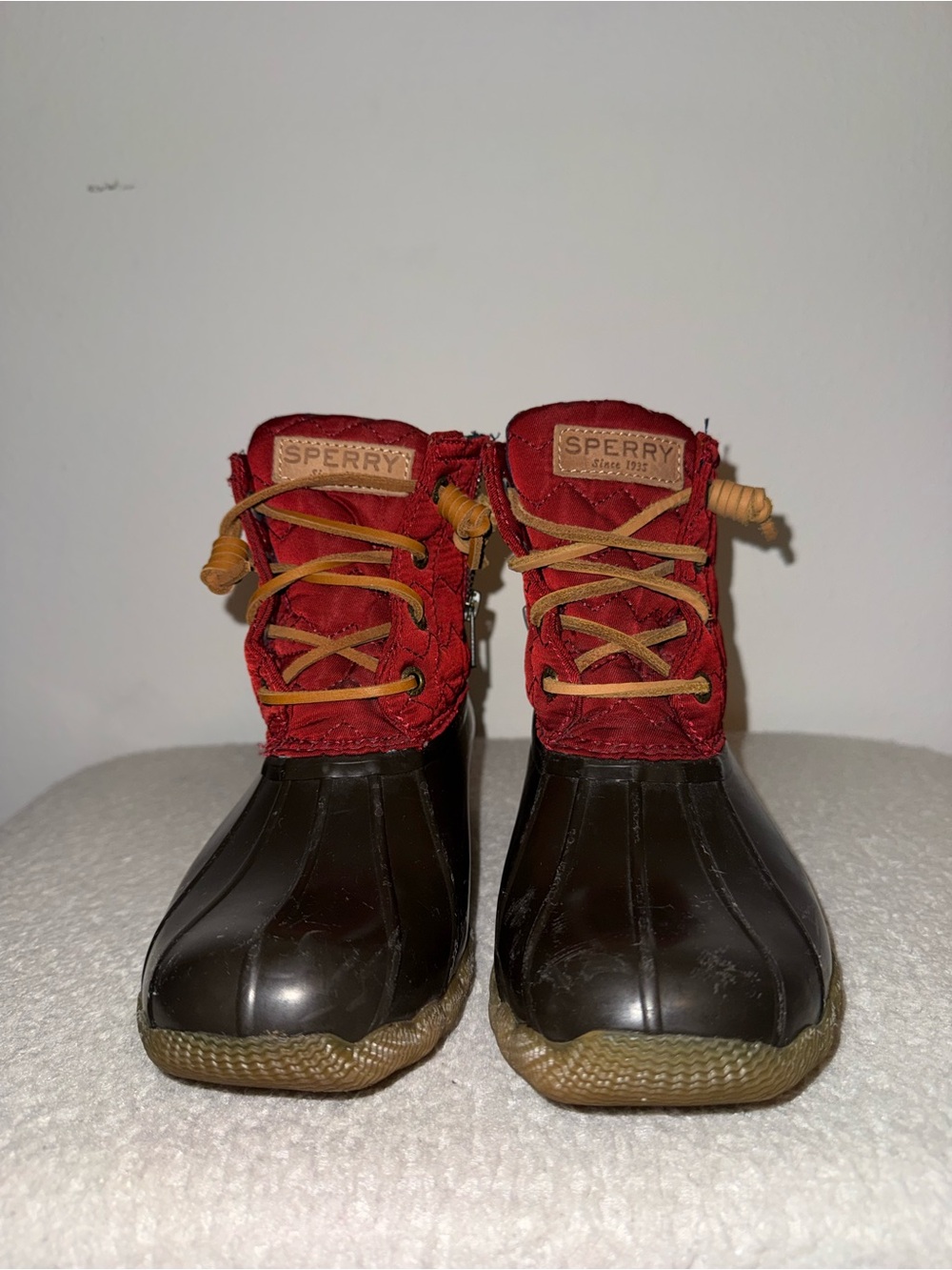 Sperry Kids Red and Brown Lace Duck Boots